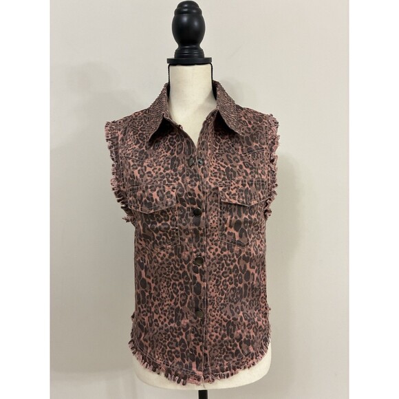 English Rose Womens Animal Print Sleeveless Vest Beaded Collar NWOT Size M/L - Picture 3 of 14